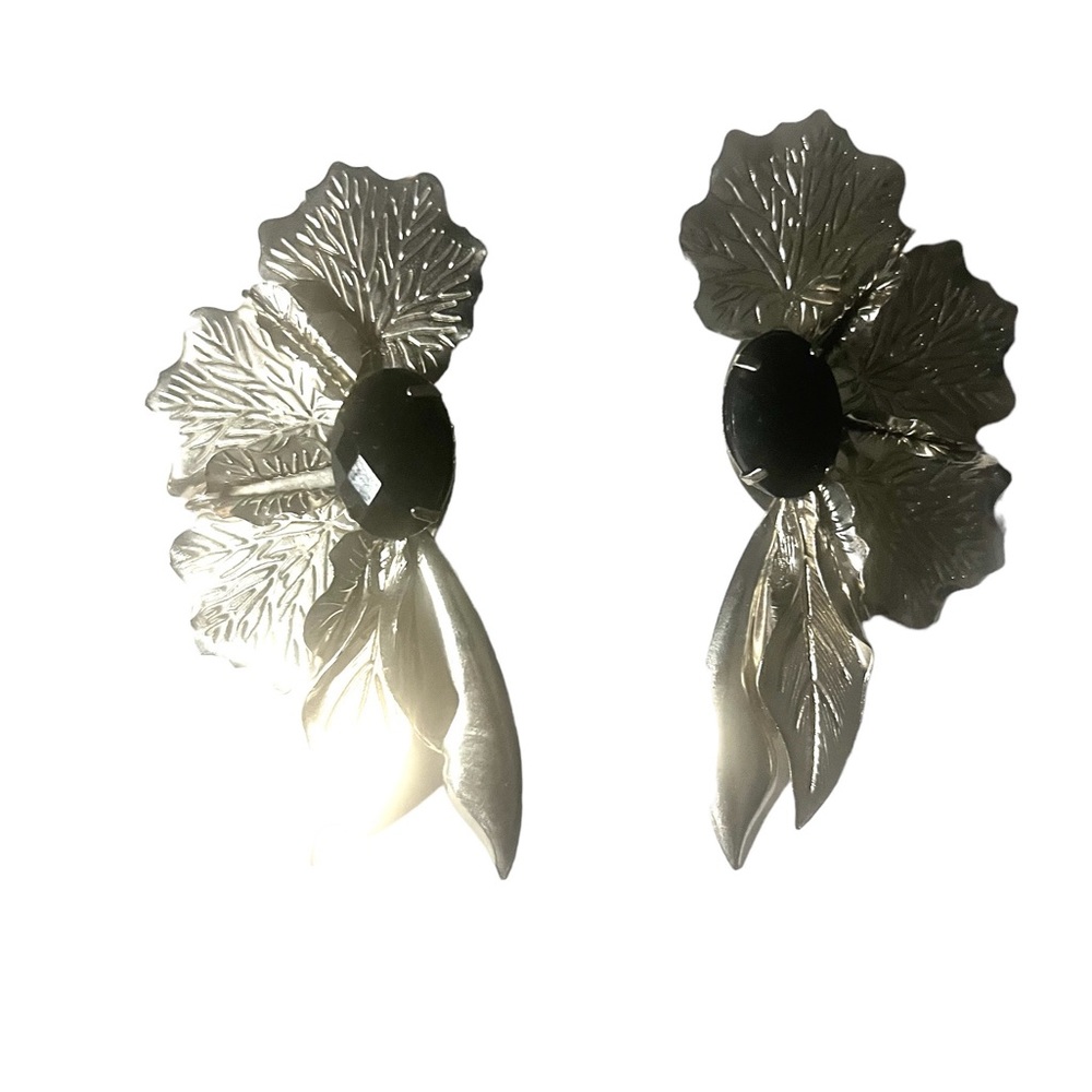 Vintage Statement Silver Leaf Earrings - image 1